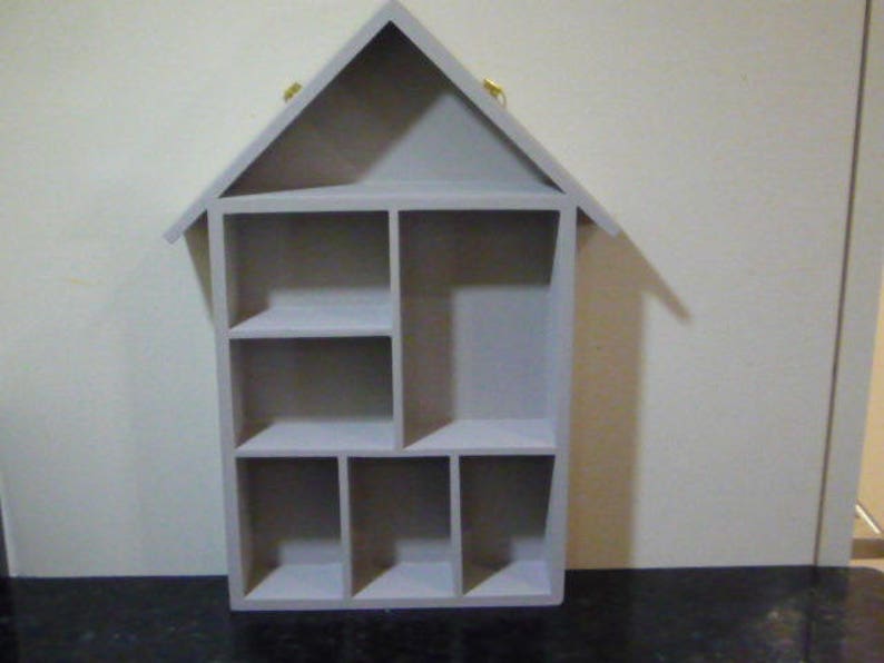 House Shape Wooden Display Shelf Unit Hand Painted In Dove Image 0