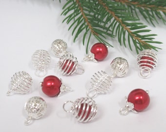 Dolls House Christmas Tree Decorations 12 Red Silver Miniature Baubles 1:12th Scale