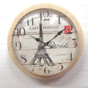 Miniature Clock in a Wooden Frame Carte Postale Paris Vintage Theme 1:12th Scale Dolls House Wall Decor