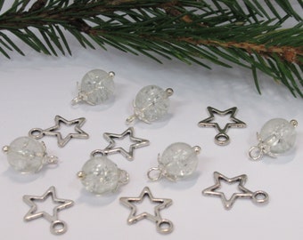 Dolls House Christmas Tree Decorations 12 Miniature Baubles and Stars Silver Colour Xmas Ornaments 1:12th Scale