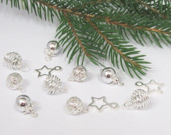 Dolls House Christmas Tree Decorations 12 Silver Coloured Miniature Baubles 1:12th Scale