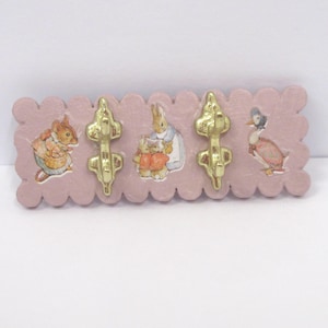 Dolls House Coat Rack Hooks Peter Rabbit Miniature Nursery or Children&#39;s Bedroom Clothes Robe Towel Wall Rail 1:12 Scale