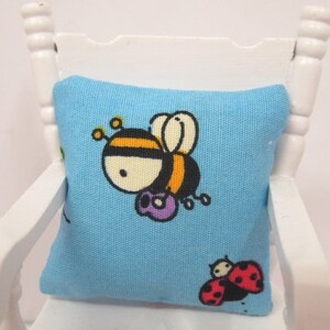 Dolls House Nursery Cushion Bees One Throw Pillow Handmade Miniature Accessory 1:12 Scale