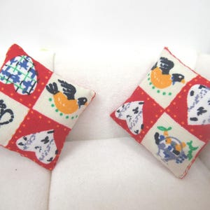Dolls House Cushion Miniature Throw Pillow Red Patchwork Pattern Handmade 1:12 Scale Accessory