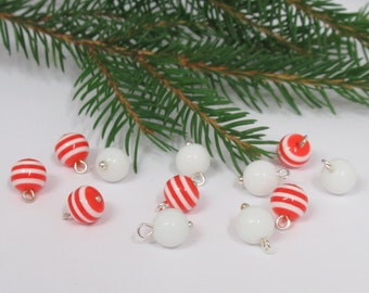 Dolls House Christmas Tree Decorations 12 Red and White Baubles 1:12th Scale Miniature Xmas Ornaments