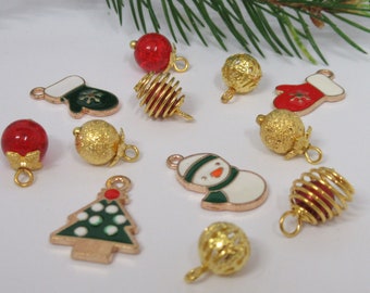 Dolls House Christmas Tree Decorations 12 Red & Gold Baubles and Trinkets Miniature Xmas Ornaments 1:12th Scale