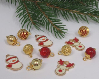 Dolls House Christmas Tree Decorations 12 Red & Gold Baubles and Trinkets 1:12th Scale Xmas Miniature Ornaments