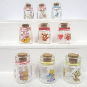 Dolls House Nursery Miniature Glass Ornament Jar. Choice of Peter Rabbit, Winnie the Pooh, Teddy Bears 1:12th Scale Accessories
