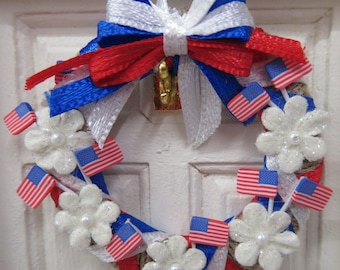 Dollhouse Wreath 4th July USA Flag Independence Day Miniature Door Decoration 1:12 Scale