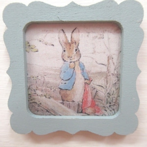 Dolls House Nursery Picture Peter Rabbit Blue Framed Miniature Decor 1:12 Scale
