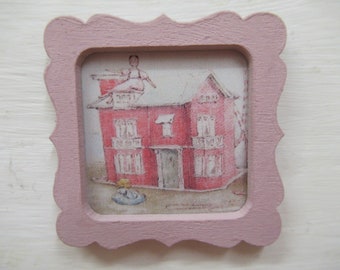 Dolls House Picture Pink Framed Miniature Nursery Child's Bedroom 1:12 Scale Accessory