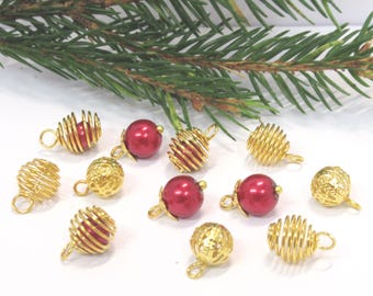 Dolls House Christmas Tree Decorations 12 Red Gold Miniature Baubles 1:12th Scale