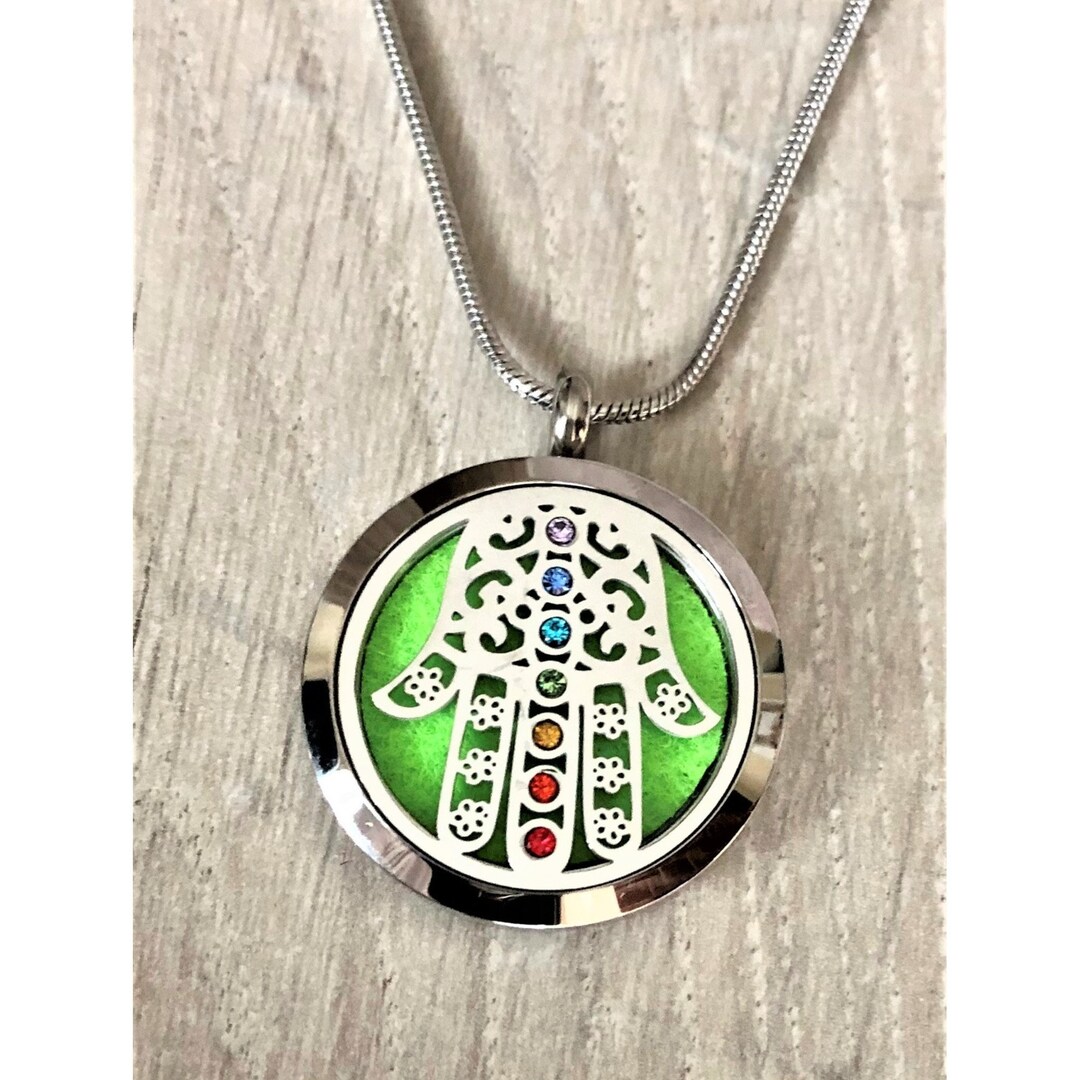 Cool Me Cool Hamsa 30mm Chakra Essential Oil Diffuser Locket Necklace - Stainless Steel Aromatherapy Jewelry With 10 Pads - View #5