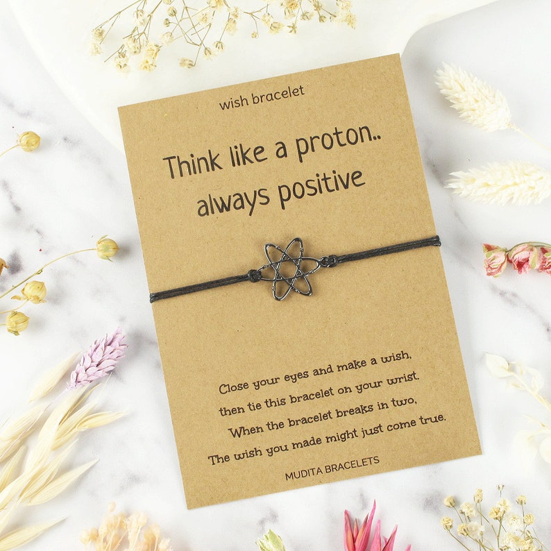 Proton Wish Bracelet, Funny Friendship Bracelet, Cute Charm Bracelet, Cord Bracelet Jewellery, Science Jewelry, String Bracelet Gift For Her image 1