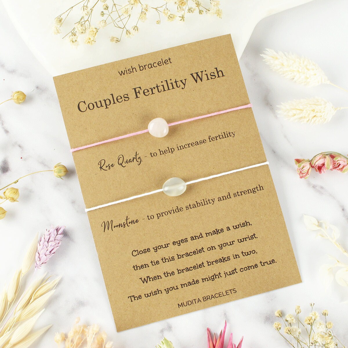 Couples Fertility Wish Gemstone Bracelet Rose Quartz Moonstone