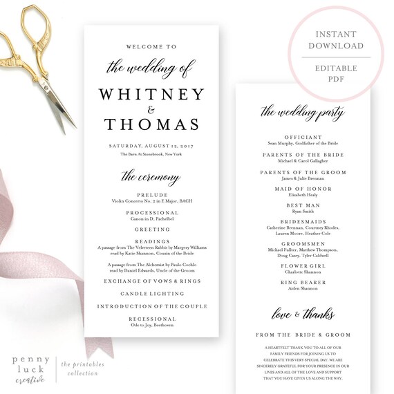 Wedding Program Template Wedding Programs Wedding Programs Etsy