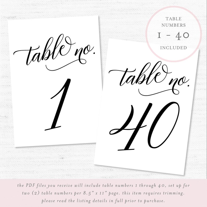 table numbers 1 40 table number cards wedding table numbers paper table numbers br printable table numbers calligraphy table numbers paper party supplies invitations announcements stokfella com