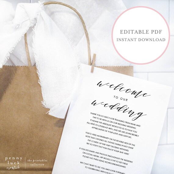 Wedding Welcome Note Wedding Weekend Itinerary Printable Etsy