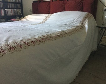 Canvas and crochet bedspread