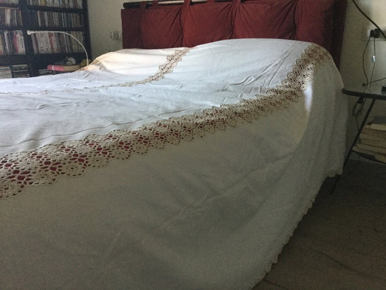 Canvas and crochet bedspread image 1