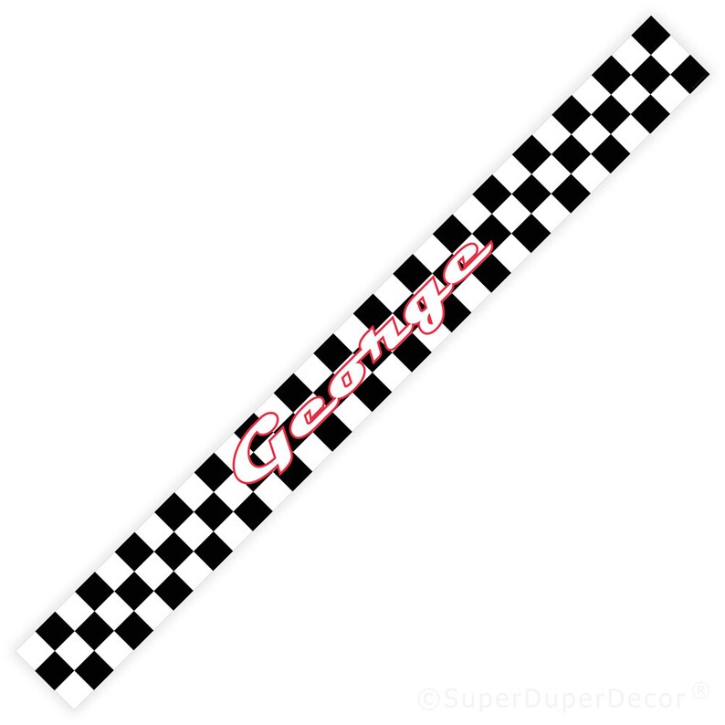 CHECKERED FLAG Wall BORDER Chequered Cars Personalised Childrens Boys