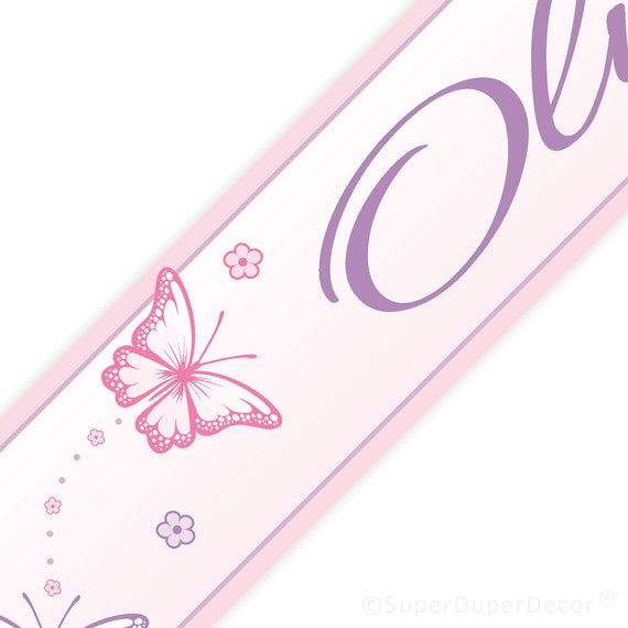 Chasing Butterflies Wall Border Personalised Childrens Girls Name Butterfly Room Decor Bedroom Wallpaper Strips