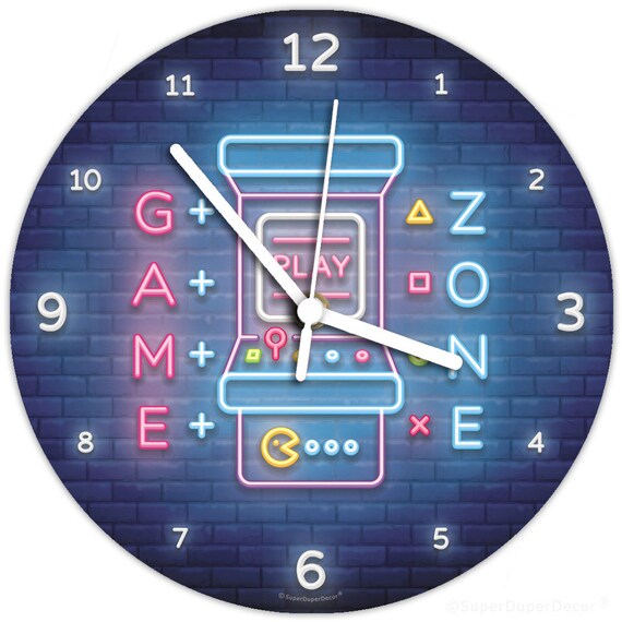Video Gamer Clock Neon Style Childrens Boys Girls Bedroom Game Room Wall Decor