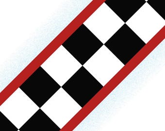Chequered Flag With Red Stripes Bedroom Wall Border | Peel and Stick Wallpaper Alternative | Racing Car & Gamer Room Decor
