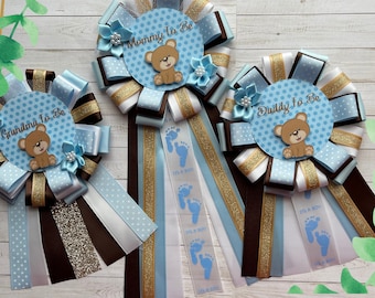 Teddy Bear Baby Shower Corsage, It&#39;s A Boy, Blue, Teddy Bear Theme Baby Shower, Gifts For Mom