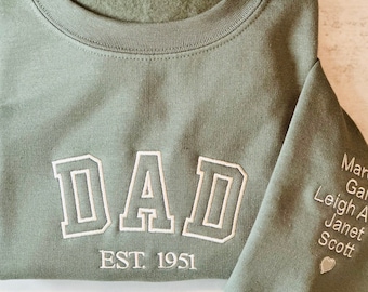 Personalized Embroidered Dad Sweatshirt with Kids names on Sleeve | Gift for Daddy Grandpa Papa | Custom Crewneck