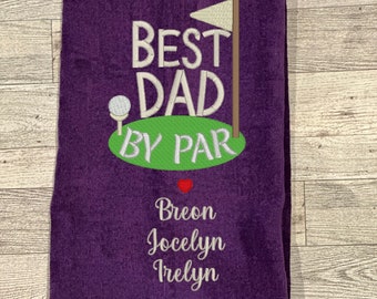 Best Dad By Par Embroidered Personalized Golf Towel with Children's Names, Monogrammed Golf Towel, Golf Gift for Dad Grandpa on Father's Day