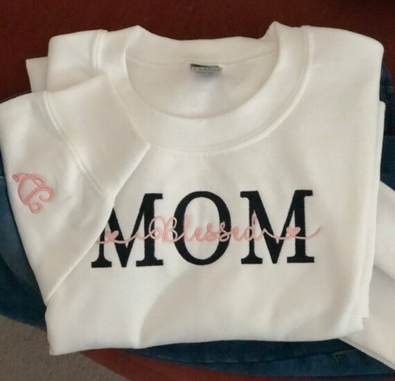 Custom Mom Embroidered Sweatshirt, Initial On Sleeve, Personalized Gift for Mom, Wife Shirt, Future Mom Hoodie, Pregnancy Gift, Mom To Be