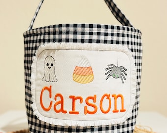 Aazon.co: Personalized Halloween Basket, Ebroidered Bats Halloween Trick Or Treat Bucket Bag