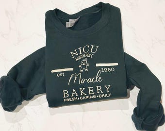 Embroidered NICU Nurse Christmas Sweatshirt, Customize with Stethoscope and Initials on Sleeve