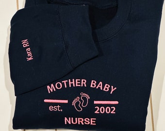 Personalized Embroidered Nurse Sweatshirt customized sleeve, Gift for Nurses Appreciation, RN Work Apparel, NICU, ER, Pediatric, L&D