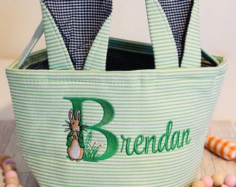 Embroidered Seer Sucker Easter Basket with personalized name makes an excellent Easter gift