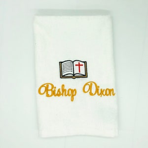 Personalized Embroidered Pastors Fingertip Towels with Bible make an excellent gift for Pastors Appreciation or your Ministry.