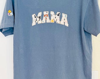 Comfort Colors Cottagecore Mushroom Mama Tshirt Embroidered Sleeve Custom, Vintage Tshirt Embroidered, Summer Tshirt, Gift for Mom Grandma