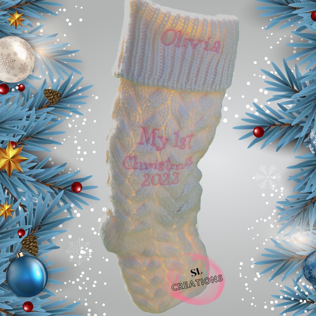 Personalized First Christmas Stockings, 1st Christmas Gift, Embroidered