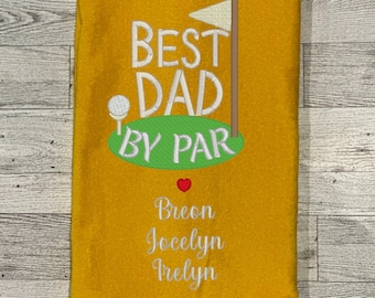 Best Dad By Par Embroidered Personalized Golf Towel with Children's Names, Monogrammed Golf Towel, Golf Gift for Dad Grandpa on Father's Day