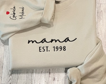 Mama Sweatshirt Embroidered with Kid's Names | Custom Gift for Mom | Personalized Crewneck Sweatshirt | New Mom Mother's Day Gift