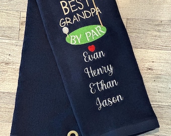 Toalla de golf personalizada bordada Best By Par con nombres de niños, toalla de golf con monograma, regalo de golf para papá y abuelo en el Día del Padre.