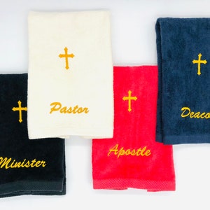 Holy Cross Embroidered Fingertip Towels make an excellent gift for Pastor Appreciation Month in October 2022, 11x 18