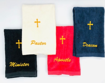 Holy Cross Embroidered Fingertip Towel Pastor Appreciation Gift Minister Towel Pulpit Towel Clergy Installation Gift