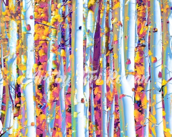 Autumn Wall Art,Colorful Trees,Fall Leaves Decor,Aspen Symphony by Teri Rowan,Color Nature Print,Autumn Landscape,contemporary treescape,