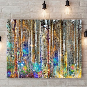 Abstract forest wall art Aspen Tree print Vivid wall decor Colorful forest Surreal Modern art Living room decor Abstract tree metal wall art image 2