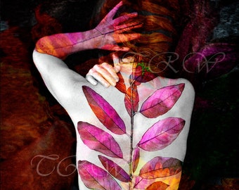Lady of the Leaves Art Print: Figurative Nude, Pink Bedroom Decor