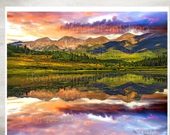 Mountain Landscape Sunset Night Sky Reflection of Sunset Art Metal Prints Colorado Rocky Mountains Art Print,Art by Teri Rowan