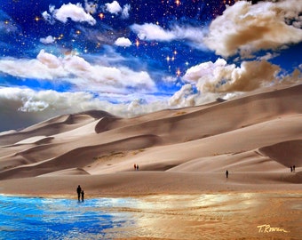 Fantasy Landscape Art Print: Great Sand Dunes National Park,Colorado Sky, Stars, Clouds