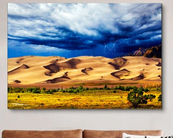 Great Sand Dunes National Park Colorado Travel Print Gift Hiking Wall Art Home Decor Metal Print of Dunes Colorado Fine Art Print Lightning